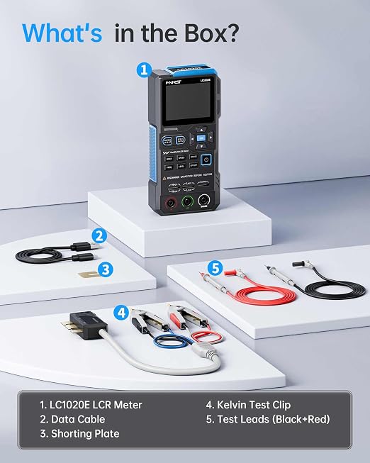 FNIRSI LC1020E 100kHz LCR Meter, 19,999 Counts Resistor Inductor Capacitor Tester, Auto Component Detect, Measures ESR/Q/D/θ/X, 2.8” Color TFT, Dual Parameter Display, Sorting & Open/Short Calibration