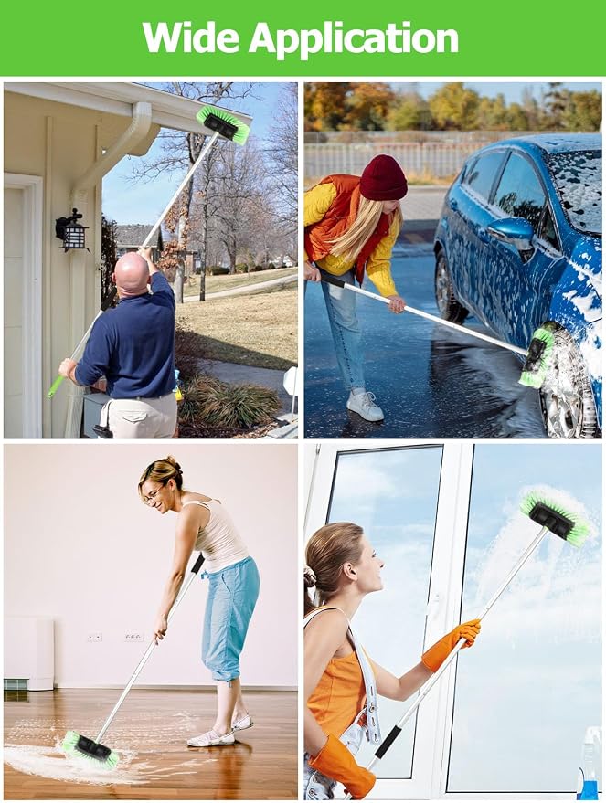 Jisejima Five-Sided Car Wash Brush with Long Handle,Soft Bristle Scrub Cleaning Mop with Extendable Handle for Car, SUV, Truck, Caravan, Boat, House Siding, Sweep Snow 60”/151cm