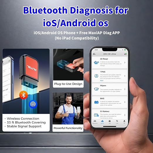 Autel MaxiAP AP2500 Obd2 Scanner Bluetooth 5 Service Functions Auto OBDII Diagnostic Scan Tool iOS & Android Full Systems Code Reader Same Functions as AP2500E, Advanced AL329, 45+ Car Brands