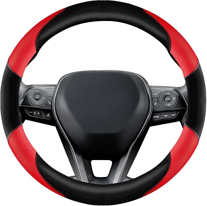 Soft Leather Steering Wheel Cover with Breathable Design and Anti-Slip Grip, Specially Designed for 14.5-15.2 inch Circular Steering Wheels