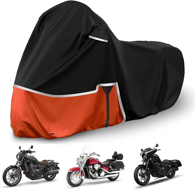 Waterproof Motorcycle Cover Replace for Honda Rebel 300 500 1100 and Shadow 750/ Vtx 1300 /Fury, 420D Oxford Cloth Motorcycle Cover for Snow Rain Dust Protection