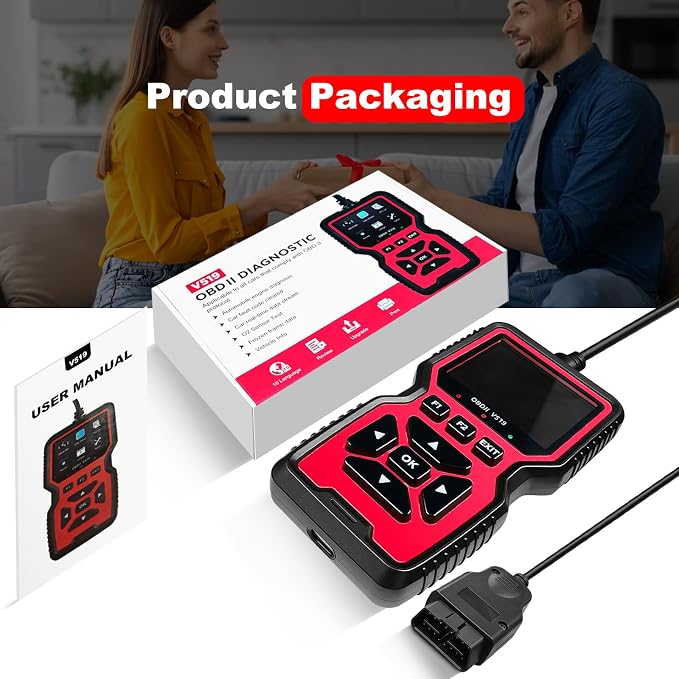 V519 OBD2 Diagnostic Scanner Tool - Vechicle Check Engine Light Code Reader with Battery Voltage Tester, I/M Readiness, Reset, and Code Eraser for All OBDII Car Since 1996 Red