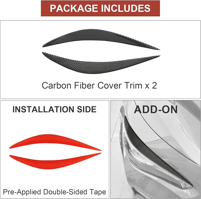 Real Carbon Fiber Headlight Eyebrows Eyelid Trim Compatible with Infiniti Q50 2014-2024, Exterior Decor Sticker Accessories