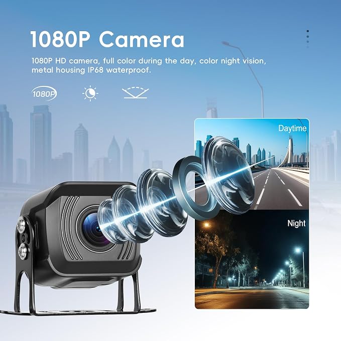 4 Cameras Wired Backup Camera System with 10.1Inch IPS Monitor for Truck RV Trailer Bus, Rear View Camera, with Side Front View Camera, 4 Split Screen, Super Waterproof, Night Vision, AHD1080P