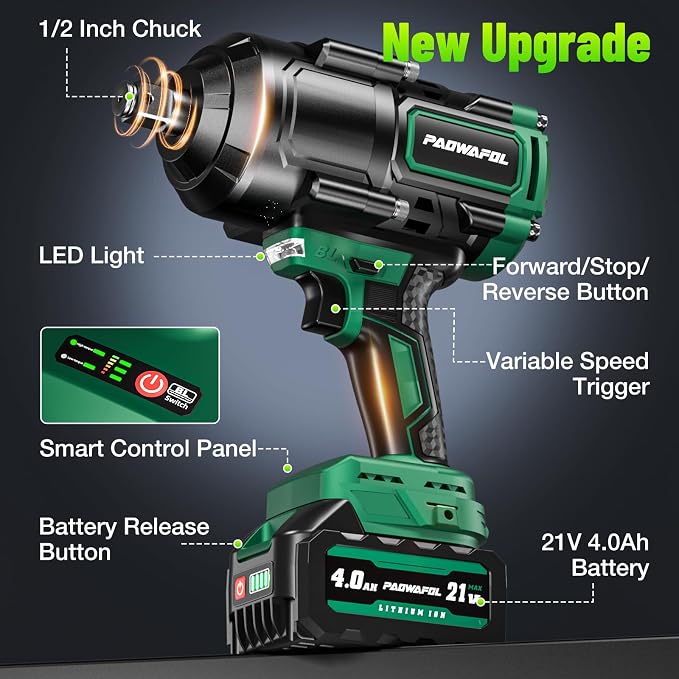 2026 New Upgrade 1106ft-lbs(1500N.m) Impact Wrench, High Torque 1/2 Impact Gun with 21V 2x4.0AH Battery, Fast Charger & 5 Sockets, 3500IPM Brushless Impact Driver for Home Car Truck Tires