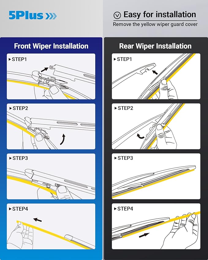 5 PLUS Wipers Replacement for Ford Escape 2008-2012 Windshield Wiper Blades,20"+20" Windshield Wipers with 12" Rear Wiper Blade - Factory Fit & All-Season OEM Quality (Pack of 3)