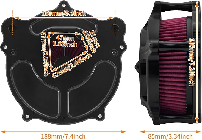 Air Cleaner Filter Aluminum Fit for Harley Touring Road King Street Glide Softail Sportster Dyna (Black Housing Red Element, B For Touring 00-07,Softail 00-15,Dyna 00-17)