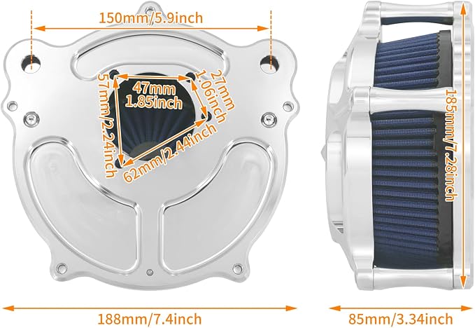 Air Cleaner Filter Aluminum Fit for Harley Touring Road King Street Glide Softail Sportster Dyna (Chrome Housing Blue Element, B For Touring 00-07,Softail 00-15,Dyna 00-17)