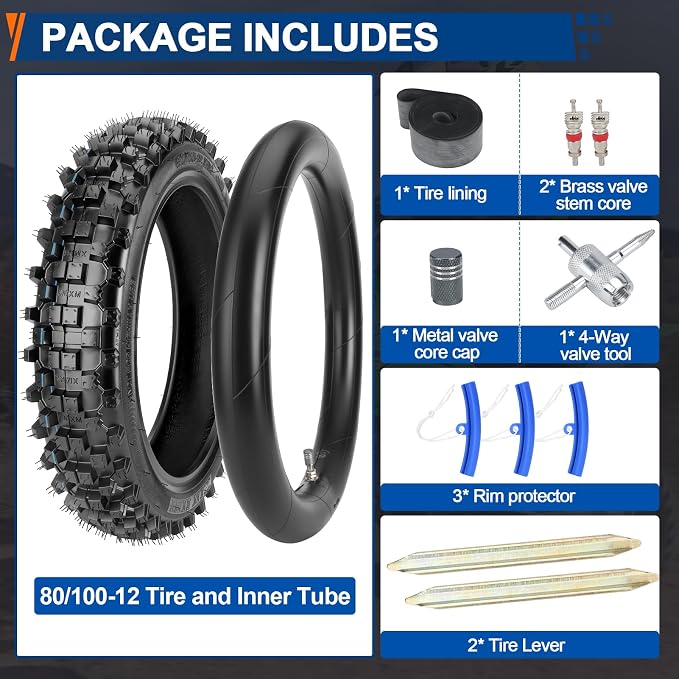 Rear 80/100-12 3.00-12 Dirt Bike Tire and Inner Tube for Tuttio Soleil01 Honda XR70 CRF70 CRF110 KLX110 PW80 TTR90 DRZ110 SSR 125cc 110cc Dirt Bike Off Road Motocross Parts
