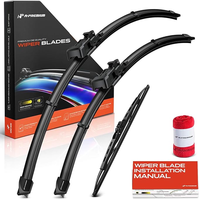 A-Premium 26"+23"+12" Windshield Wiper Blades Compatible with Toyota Sequoia 2008-2022 - Front Rear Wipers Blade Set for TL2/Hook Arm Connector, with Wear Indicator & Towel (Pack of 3)