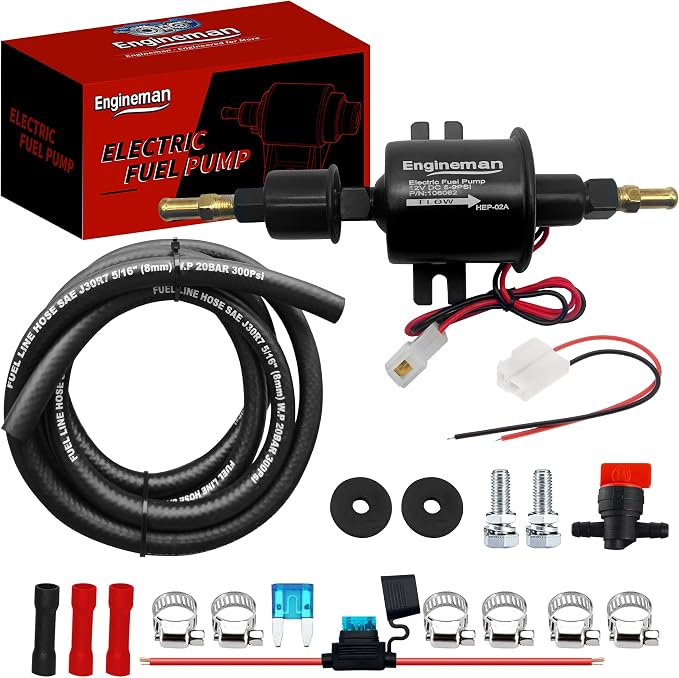 Universal Electric Fuel Pump Kit 12V 5-9 PSI Low Pressure with Fuel Filters 6 Hose Clamps 6.56 FT 5/16" ID Fuel Line Replacement For Carburetor Lawn Mower Gas Diesel Transfer Pump