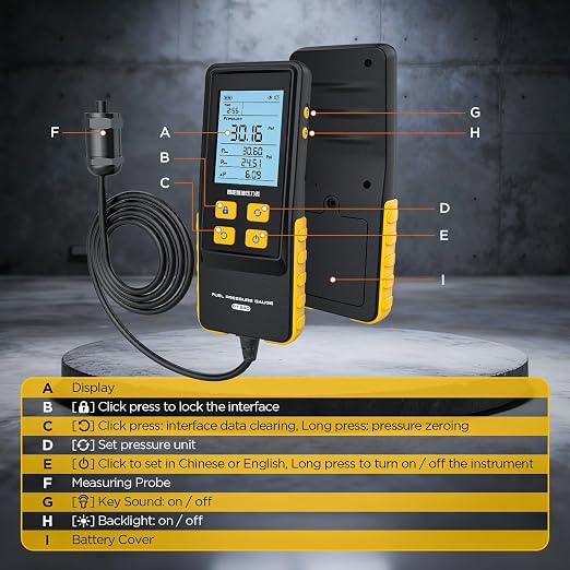 PT630 Fuel Pressure Gauge Digital Fuel Pressure Tester Kit 0-426.6 PSI Digital Display Automotive Tool for Motorcycle Car Truck Automotive Fuel Pressure Tester