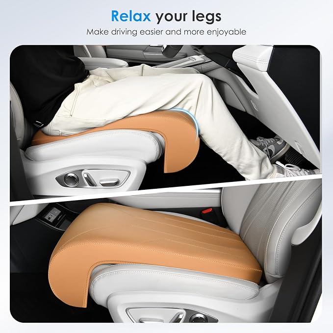 FLORICH Car Seat Extender Leg Extender Support Cushion for Driver Seats Office Chair, Leather Carseat Leg Support for Long Drivers Universal Car Seat Cushion Legs Rest Pads-Light Coffee