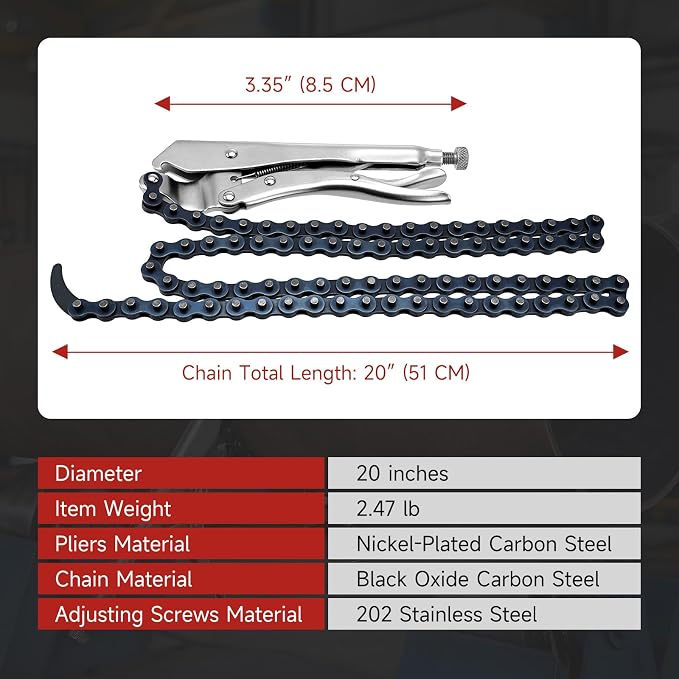Pipe Alignment Chain Clamp, Welding Clamp 14" Max Diameter | 4 Stainless Steel Screws and Quick Release Nickel-Plated Handle for Pipe Fitting & Welding