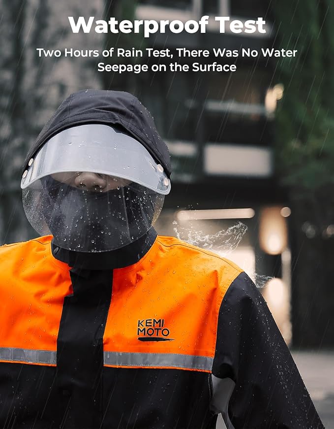 KEMIMOTO Rain Suit for Men, Motorcycle Rain Gear Waterproof Protective Rain Coat with Pants 2 Pieces Rainsuit Breathable Outdoor Fashion Orange L