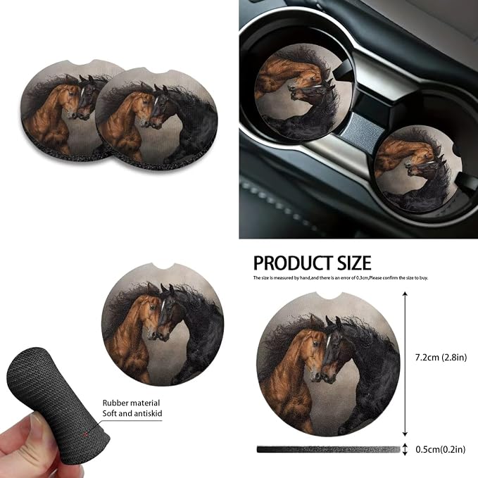 Horse Pattern Print Auto Accessories Set of 10, Car Font and Back Seat Covers Full Set Steering Wheel Cover Cup Coasters Keychain Car Trash Can Air Vent Storage Pounch for Women Men