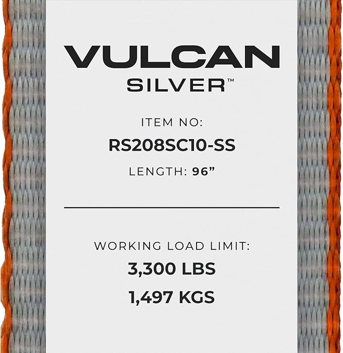 VULCAN Car Tie Down with Chain Tail Ratchet - Snap Hook - 96 Inch - Silver Series - 3,300 Pound Safe Working Load