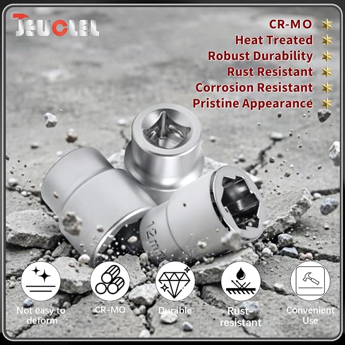 11Pcs 3/8" Drive Metric Bolt Extractor Socket Set - Sizes 8-19mm for Easy Removal of Damaged Fasteners with Innovative Clamping Design
