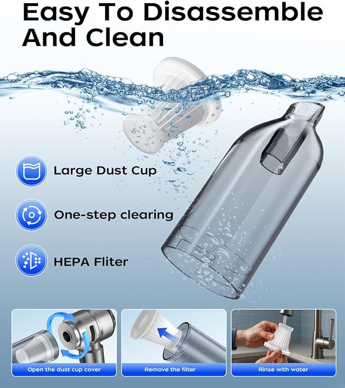 VNOST Car Vacuum,3 Suction Modes,Portable Mini Cordless Cleaner with 50000pa Suction Power,Type-C Charge,Handheld Vacuum for Home,Car,Birthday Gifts for Men Dad(Silver)