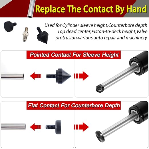 6434 Sleeve Height and Counter Bore Gauge Compatible with All Diesel Engines, Cylinder Bore Gauge Range: 0-1.00", Graduation: 0.001", Reading: 0-100