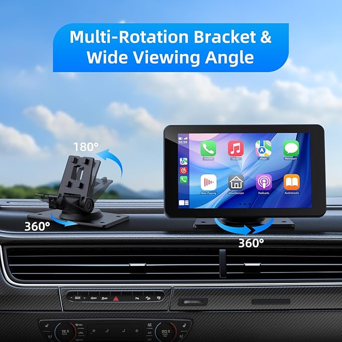 VUKARUAL Wireless Carplay and Android Auto Screen for Car, 7" HD Portable Touch Screen Car Stereo with Bluetooth, Backup Camera, Navigation, Mirror Link for All Vehicles