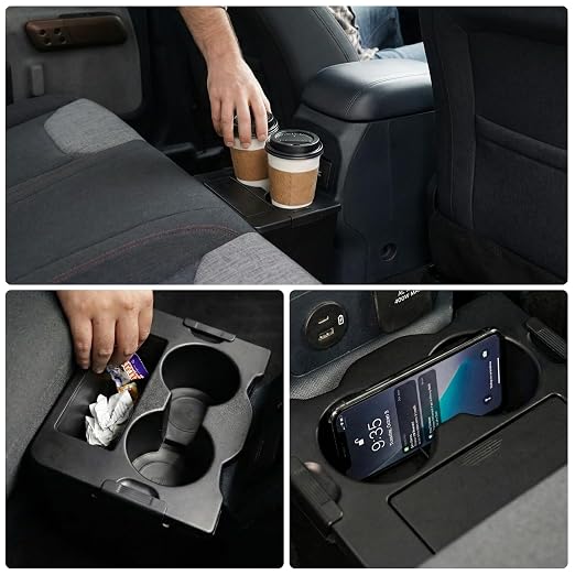 Trash Can Compatible with 2022-2026 Ford Maverick Multi-Function Trash Bin with Cup Holder Trash Bin Extra Rear Storage Box for 2025 Maverick Accessories (Upgraded)
