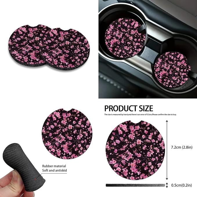 Cherry Blossom Print 10 Pcs Car Seat Covers Full Sets, 1 Steering Wheel Cover, 4 Front Rear Seat Covers, 1 Vehicle Garbage Can, 1 Car Air Vent Storage Bag, 2 Cup Coasters, 1 Keychain