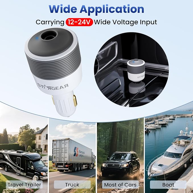 Starlink Mini Car Adapter 12V to 24V DC Step Up Converter with 60W Car Cigarette Lighter Adapter, Starlink Mini 12V Adapters Supports 16 AWG Official 30M, Ideal for RV, Boat, Trailer