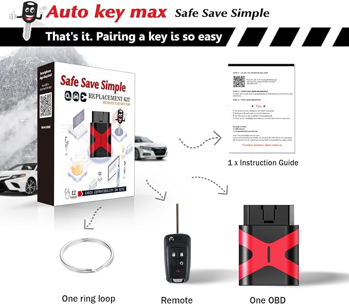 Programmable Keyfob, Replacement Car Keys and Fob DIY Programmer Kit for Chevy Camaro Equinox Terrain Cruze Malibu Remote Star OHT01060512