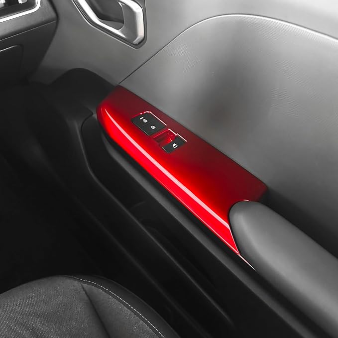 Car Interior Window Switch Panel Cover Side Door Glass Lock Control Button Cover Compatible with Kia K4 2025-2026 Accessories (Glossy Red Style)