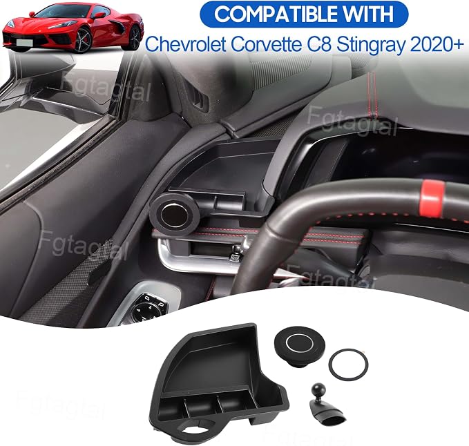 Center Console Multi-Mount Phone Holder Storage Box Compatible with Chevrolet Corvette C8 2020-2025, Dashboard Left Side Storage Tray Organizer, Magnetic Style Holder