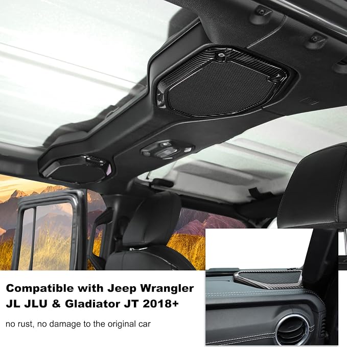 A Pillar Speaker Trim Cover & Roof Speaker Audio Trim Cover Ring Kit Decoration Interior Accessories for Jeep Wrangler JL JLU & Gladiator JT 2018-2022,Carbon Fiber Grain