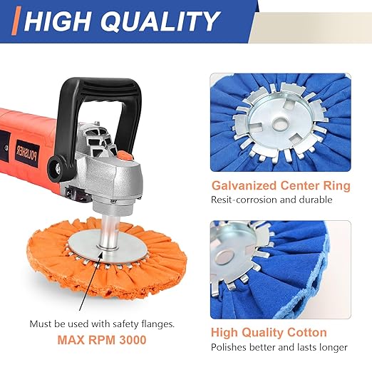 Airway Buffing Wheel Kit 7 PCs (2 White, 2 Orange, 2 Blue, 1 Rake) 8" Diameter 5/8" Arbor Hole 16 Ply for Angle Grinder 7 Pcs