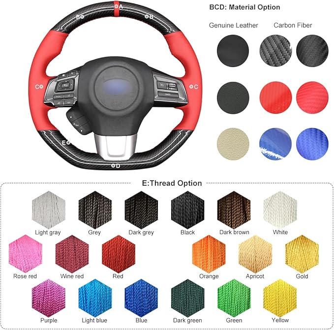 MEWANT Hand-Sewing DIY Black Glossy Carbon Fiber + Red Microfiber Leather Car Steering Wheel Cover for Subaru WRX (STI) 2015-2019 / Levorg 2015-2019/ WRX Steering Wheel Cover Accessories