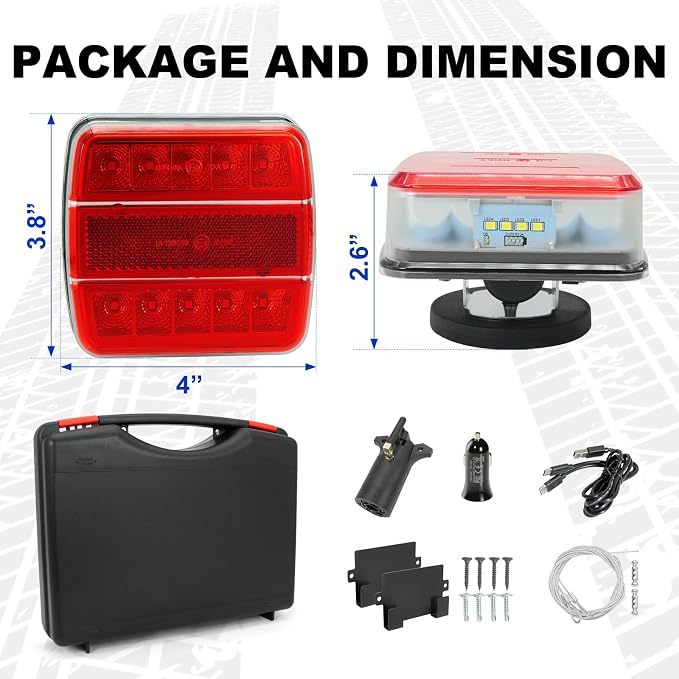 NeaLia Wireless Trailer Lights Magnetic, USB-C Rechargeable LED Tail Light for Towing, IP67 Waterproof Tow Lights Kit with Retroreflectors for Trucks, Caravan, RV, Portable Turn Signals Running Brake