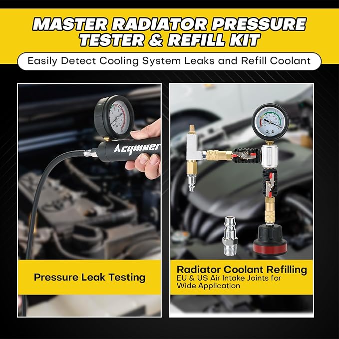 36PCS Universal Cooling System Pressure Test & Vacuum Coolant Fill Kit | Coolant Pressure Tester Kit, Radiator Leak Detection & Airlift Tool Set for Automotive Maintenance