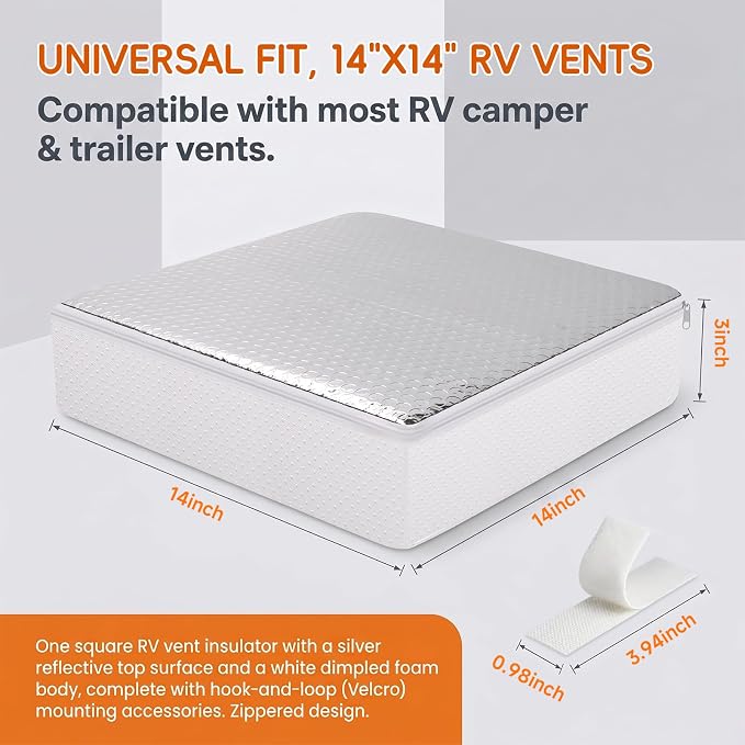14"x14"x3" RV Vent Insulator and Skylight Cover,Waterproof Universal Camper Roof Vent Plug,Snug Fit Privacy Blackout Shield Heat Blocker,Heavy Duty Trailer Ceiling Draft Stopper for Van Life(1Pack)