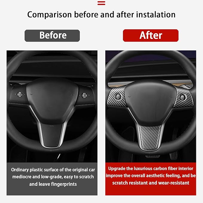 Steering Wheel Trim Cover with Gear Shift Cover for Tesla Model 3 Y Decorative Accessories 5Pcs(Matte Carbon Fiber Pattren)