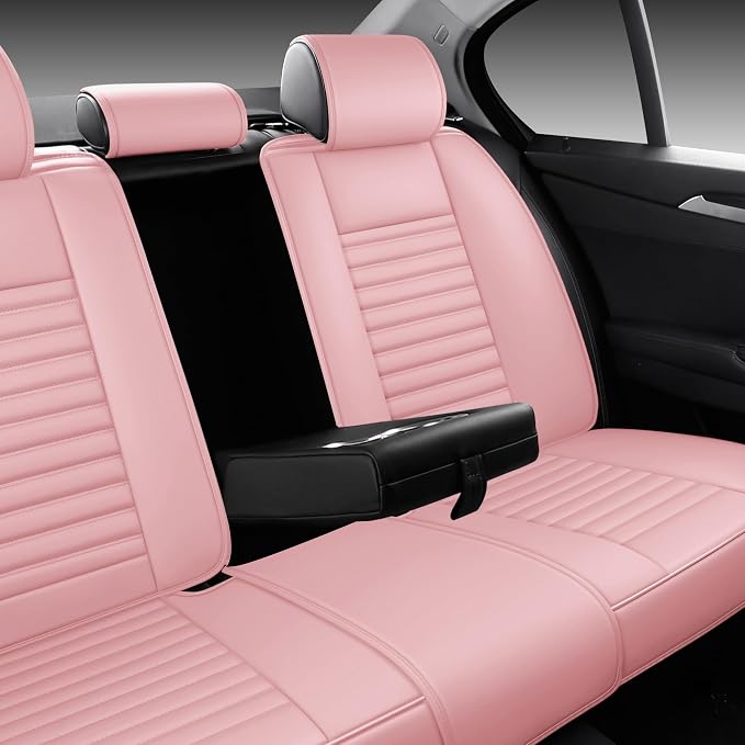 Full Coverage Full Set Waterproof Leather Car Seat Covers with Lumber Support and Airbag Compatible Universal Fit for Most SUVs,Trucks,and Sedans with 5 Seats in Automotive Seat Covers