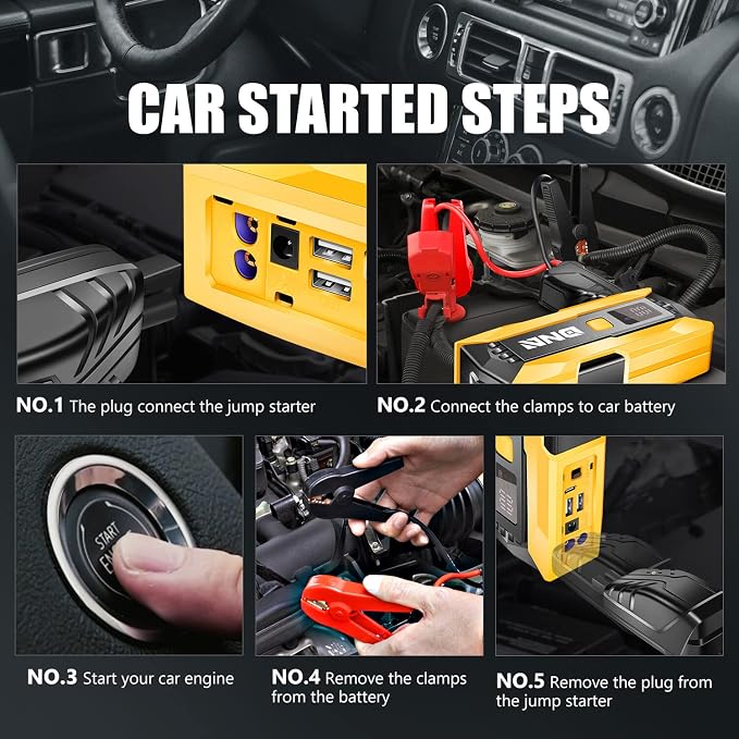 DNA Motoring 12V 2000A Peak Multi-Function Portable Car Battery Jump Starter for Up to 8.0L Gas / 6.3L Diesel Engine, with Carry Case, Golden/Black,TOOLS-00276