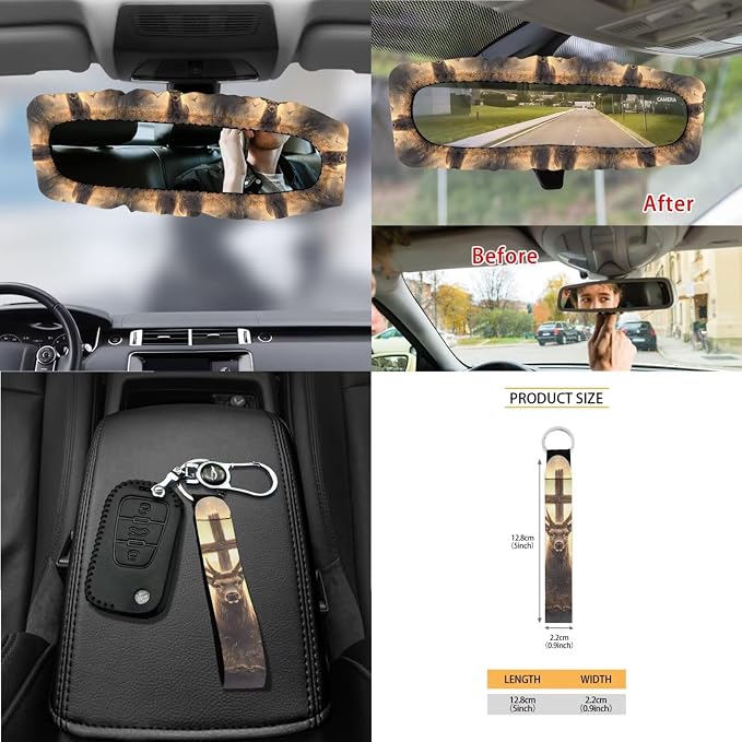 Wild Deer with Cross Print 15 PCS Car Accessories, Universal Auto Seat Protector Steering Wheel Cover Seatbelt Strap Covers Trash Can Cup Holders Rearview Mirror Cover Keychain