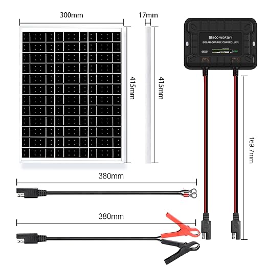 ECO-WORTHY Solar Panel Kit 25W 12V Solar Battery Charger Trickle Maintainer, 25W Solar Panel + Adjustable Mount Bracket + Upgrade Controller,for 12V Batteries Cars RV Boat Motorcycle Marine