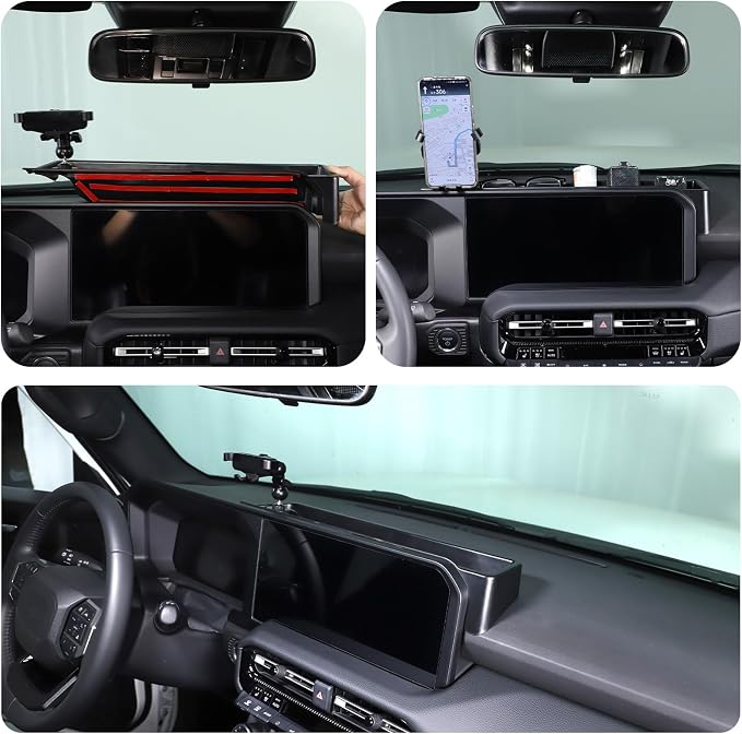 Center Console Dash Organizer Tray Compatible with Toyota Land Cruiser 250 Prado 2024 2025 2026 Navigation Screen Rear Insert Auxiliary Storage Box,Phone Holder Accessories (Style B)