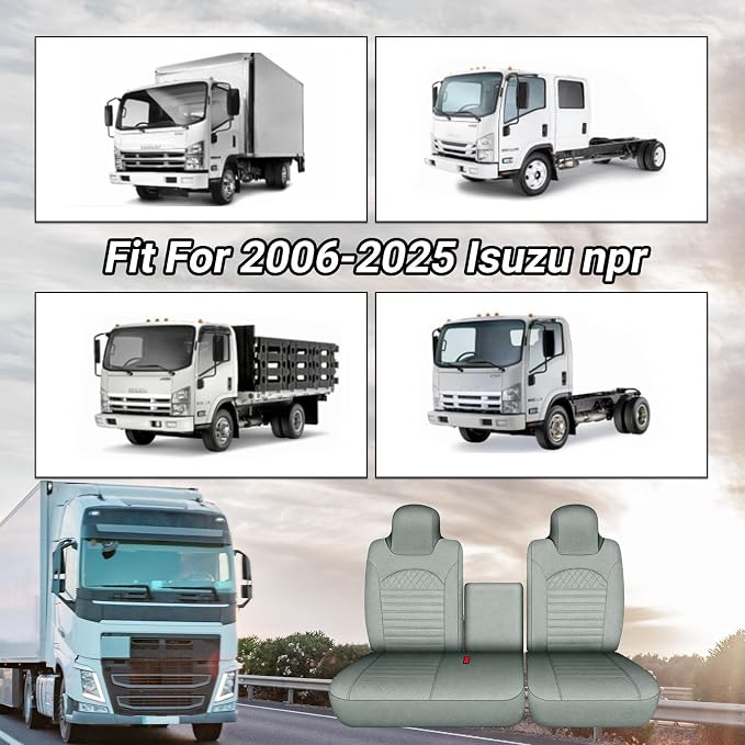 Custom Fit Seat Cover for 2006-2025 Isuzu NPR 40/60 Split Bench, Breathable Linen Front Bench Seat Cover with Back Storage Bag, Truck Seat Protector, Easy to Install