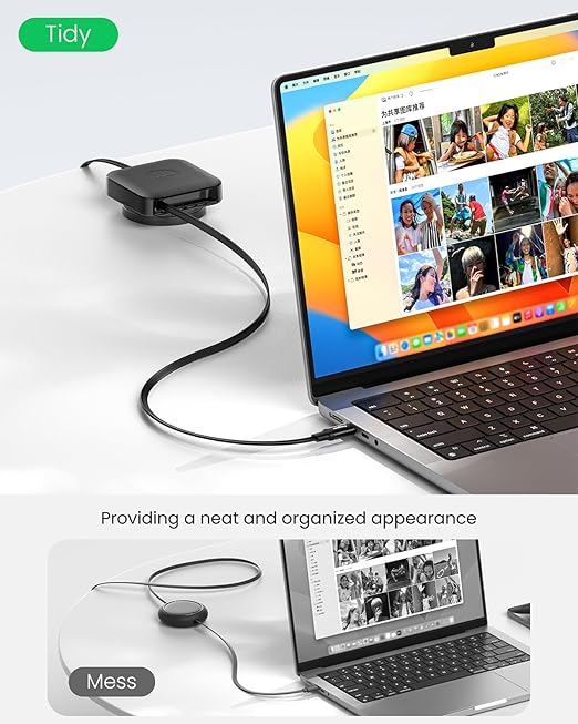Fasgear Retractable USB C Cable Desk Mount, 60W PD/PPS Fast Charging USB C 2.0 Charger Cord for iPhone 17 16 15 Pro/iPad Pro/Mac-Book/Sam-Sung, 360° Rotatable Type C Cable (6.6ft, Black)