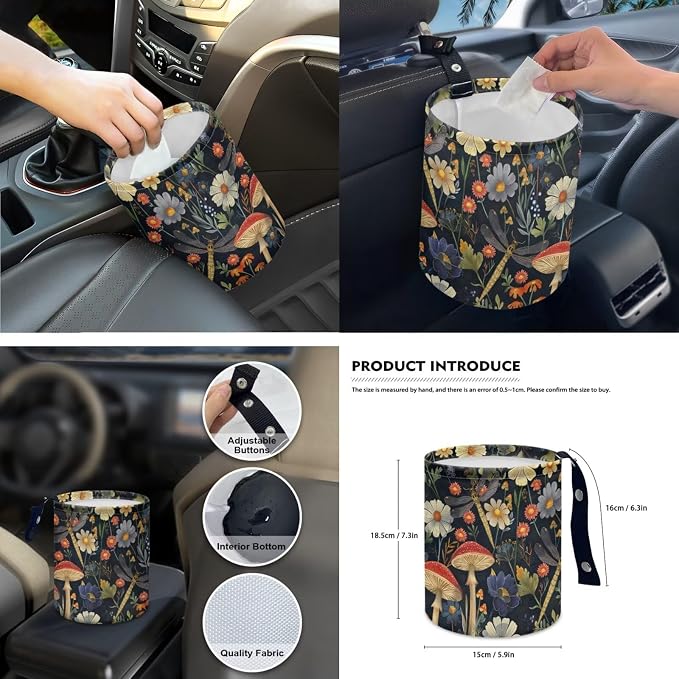 Dasiy Mushroom Car Seat Covers Full Set 15 Auto Steering Wheel Cover Seatbelt Shoulder Pad Coasters Garbage Bin Rear View Mirror Cover Keychain for SUV Van Truck