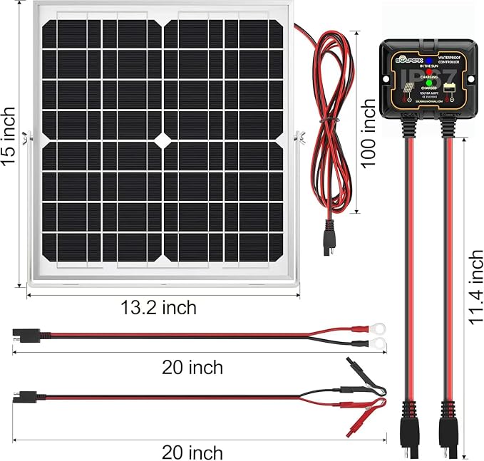 SOLPERK Solar Panel Kit 20W 12V, Waterproof Solar Battery Trickle Charger Maintainer + Smart MPPT Controller + Adjustable Mount Bracket for Boat Car RV Motorcycle Marine Automotive