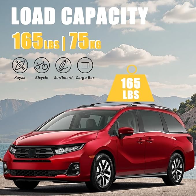 4Pcs Roof Rack Side Rails & Cross Bars Compatible with Honda Odyssey 2018 2019 2020 2021 2022 2023 2024 2025 2026 | Roof Rails Black Suitable for Carrying Luggage/Kayaks/Bicycles/Canoes