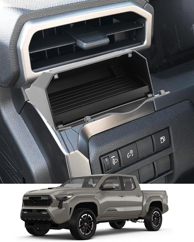 for Toyota 2026 Tacoma Driver's Air Vent Storage Tray with Lid for 2026 Tacoma Air Vent Cubby Storage Bin for 2024 2025 2026 Tacoma Accessories Driver Side Extra Storage Organizer Holds Change Key