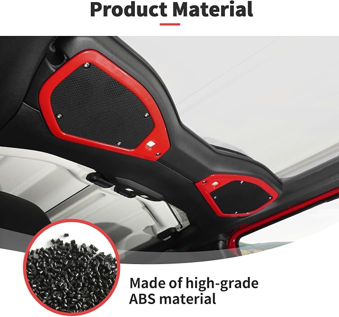 JWWY for Jeep JL Speaker Audio Player Trim Top & A Pillar Cover Trim for 2024-2025 Jeep Wrangler JL JLU & Gladiator JT 4xe Interior Accessories ABS 4PCS Red